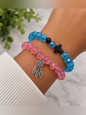 Blue & Pink Crystal Dreamcatcher Bracelets